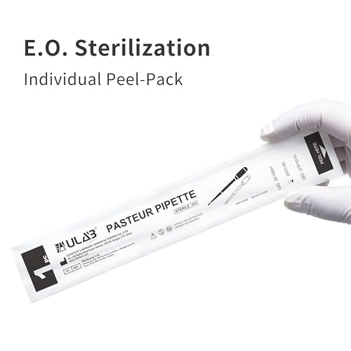 ULAB 100 Pcs Sterile Transfer Pipettes, Individual Peel-Pack, Vol. 5ml, 2ml Graduation Interval, 155mm Long, Low-Density Polyethylene Material, UTP1013 - style: Vol.5ml, 100pcs, Individual Peel-Pack