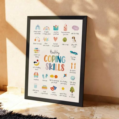 Coping Skills Canvas Wall Art Icon Chart Poster 24x36in Black Framed Flat - color: style 010, size: 24"L x 36"W