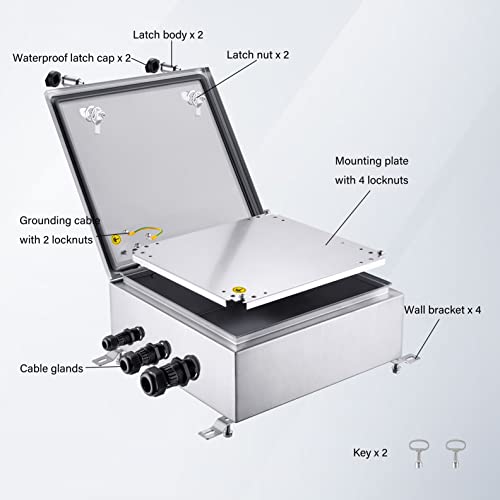 IP65 Weatherproof Stainless Steel Box Wall-Mounted Electronic Equipment Enclosure Box with Mounting Plate and Wall Bracket (16'' x 16'' x 6'')… - size: 16" x 16" x 6"