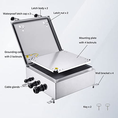 IP65 Weatherproof Stainless Steel Box Wall-Mounted Electronic Equipment Enclosure Box with Mounting Plate and Wall Bracket (16'' x 16'' x 6'')… - size: 16" x 16" x 6"