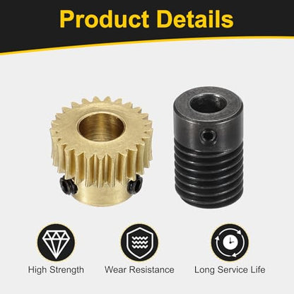 uxcell Worm Gear Set 25T 0.5 Mod 1:25 Brass Gear-6mmOD,1045 Steel Rod 6mmOD - size: Gear-6mm, Rod-6mm Bore, style: 0.5M-25T