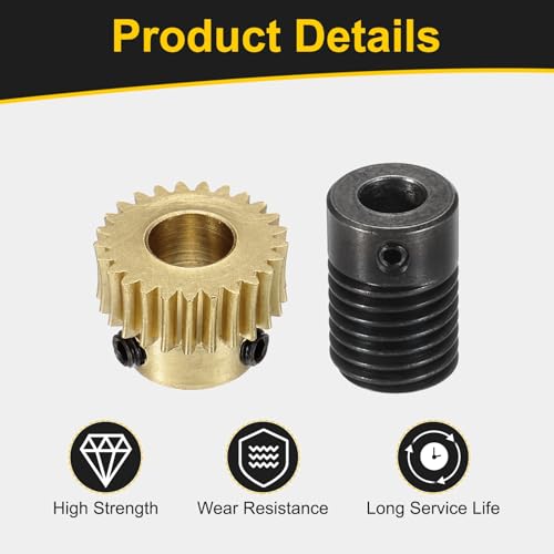 uxcell Worm Gear Set 25T 0.5 Mod 1:25 Brass Gear-6mmOD,1045 Steel Rod 6mmOD - size: Gear-6mm, Rod-6mm Bore, style: 0.5M-25T