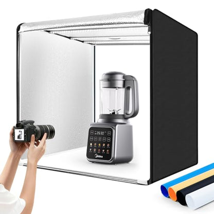 Photo Studio Light Box Photography 32"x32" with 100 LED and 4 Colors Backdrops Photo Box with Lights, Foldable Picture Box for Product Photography with 6500K Brightness - size: 32 inches with 6500K