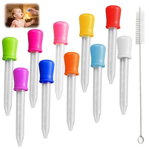 10 Pcs Liquid Droppers for Crafts, 5ml Silicone Plastic Pipettes with Engraved Measurement Marks, Colorful Eye Droppers for Science Experiments Candy Making Baking Art Projects