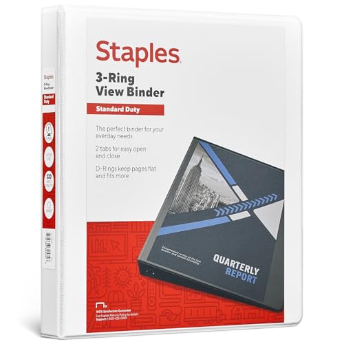 Staples 1-Inch D-Ring View Binder, White, Standard 3-Ring - color: White, size: 1-Inch, style: 1 Pack