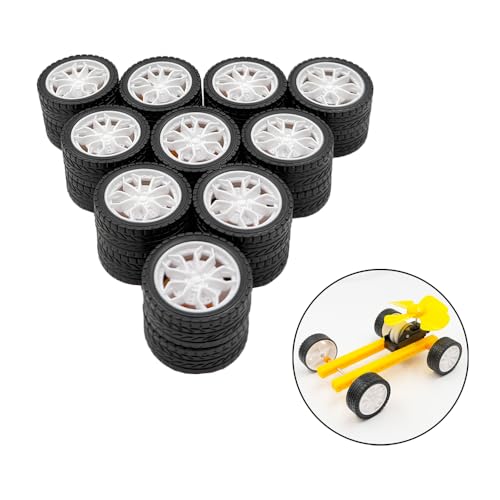 20PCS Model Toy Wheel RC Car Rubber Tire Wheel with 10PCS Shaft Round Axles for for DIY Model Toy RC Car Truck Robot Boat Helicopter Parts (White) - color: White