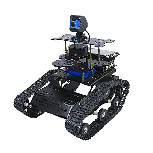 Raspberry Pi Smart AI Robot Car Kit, ROS SLAM Tank Car with LIDAR Mapping Navigation, Hd Camera, 3.5 inch Touch Display Programming Project for Adults(Black with Raspberry Pi) - color: Black
