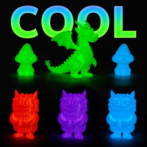 AMOLEN Silk Glow in the Dark Filament Multicolor, Glow Filament Silk Green, Blue, Purple, Orange Red 1.75mm PLA Filament, Dimensional Accuracy +/- 0.02 mm, 200g X 4 Pack - color: Blue/Green/Orange Red/Purple