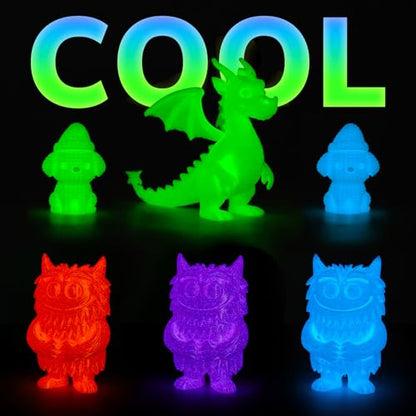 AMOLEN Silk Glow in the Dark Filament Multicolor, Glow Filament Silk Green, Blue, Purple, Orange Red 1.75mm PLA Filament, Dimensional Accuracy +/- 0.02 mm, 200g X 4 Pack - color: Blue/Green/Orange Red/Purple