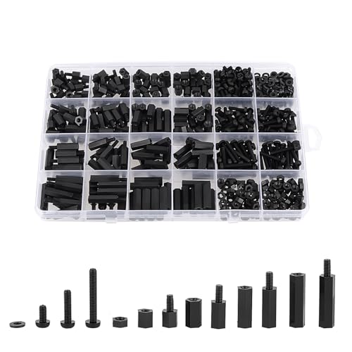 Exqutoo 620Pcs M3 Male Female Hex Standoffs Screws Assortment Kit - color: Black/3.2mm,620Pcs,Hex