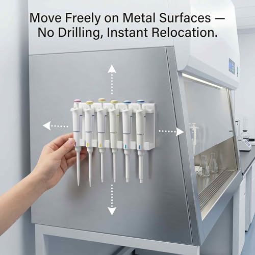 Magnetic Laboratory Pipette Stand — Adheres to Metal Surfaces — Holds 6 Pipettes — Laboratory Micropipette Storage Rack — Pipettes Not Included