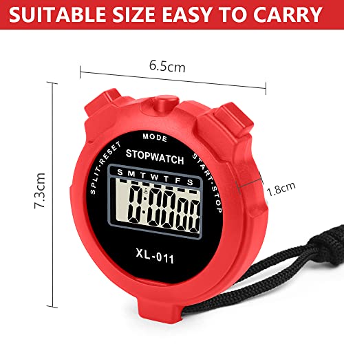 Vicloon Digital Sport Timer, Large Display Stopwatch with Single Lap Split, 12/24 Hour Clock Alarm Date for Coaches & Kids (Red) - color: Red