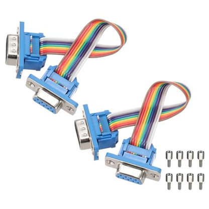 MECCANIXITY 2 Pcs IDC Rainbow Wire Flat Ribbon Cable DB9 Male to DB9 Female 3.9 Inch Length 2.54mm Pitch Breadboard Jumper Wires for Electronic Projects - size: 3.9 Inch, style: DB9 Male to DB9 Female