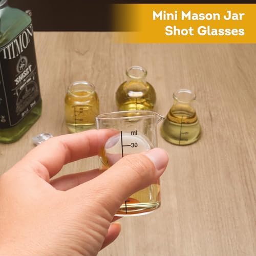 Lily's Home Mini Science Beaker Shot Glasses Set of 8- Clear Glass Lab Flask Cups | Gift for Chemistry & Bio Grads, Nurses, Doctors, Scientists | Fun Party Drinkware for Themed Events - color: Clear - 8PK