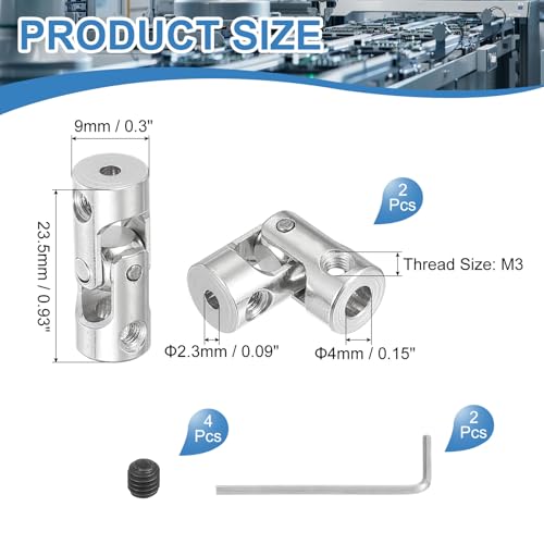 PATIKIL Rotatable Universal Steering Shaft 4mm to 2.3mm Inner Dia, 2 Pcs U Joint Shaft Coupling U Joints Coupler Connector Accessories with M3 Screws Spanner for Motor Model Robots - size: 4mm-2.3mm