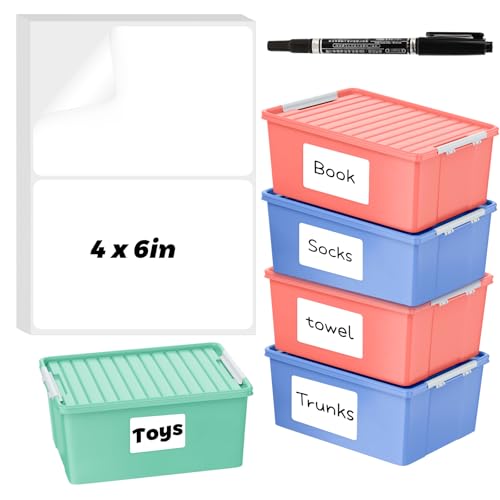 100 Pcs Storage Bin Labels, 6 x 4 Inch Blank Stickers with Marker - style: White,100pcs