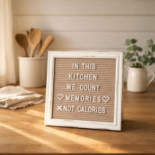 Cappuccino Felt Letter Board Back to School Sign with Rustic Wood White Frame - Farmhouse Letter Board Sign with Stand - Baby Announcement 10x10 Felt Board Changeable Message Board with 350 Letter Set - color: Cappuccino, size: 10x10 inches