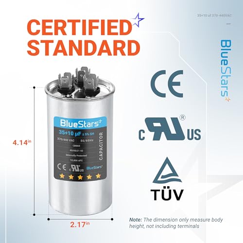 [UL Listed] BlueStars 35+10 uF 35/10 MFD 370-440VAC Dual Run Capacitor - size: 35+10 MFD