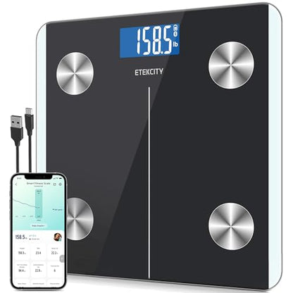 Etekcity Rechargeable Smart Scale for Body Weight, Bluetooth, 400 lb - color: Black, size: 11.8 x 11.8 inches
