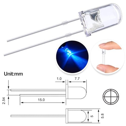 EBOOT 100 Pcs Clear LED Light Emitting Diodes Bulb LED Lamp, 5 mm (Blue) - color: Blue