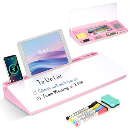 Desktop Glass Whiteboard with Storage, Desk Dry Erase White Board Pink - color: Organizer-pink