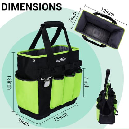 MELOTOUGH 12-Pocket Garden Tool Bag with Hard Bottom, Garden Caddy, Green - color: Green