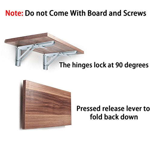 Sumnacon Sturdy Folding Shelf Brackets - Heavy Duty Metal Triangle Table Bench Folding Shelf Brackets, 2 Pcs Folding Shelf Hinge Wall Mounted (12 Inch, White) - color: White, size: 12 Inch