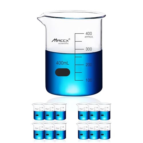 13.5oz(400ml) Sturdy Glass Beaker, 3.3 Borosilicate Griffin Low Form with Printed Graduation, Pack of 12, BKL400-012 - style: Vol.400ml, Pack of 12