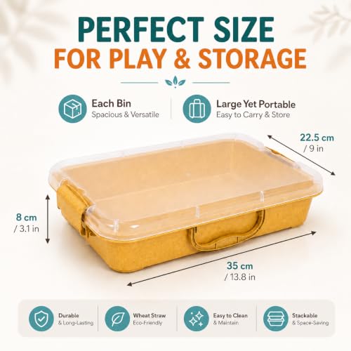 FIIOEOY 3 Pack 4 Qt Sensory Bin with Lid & 3 Stickers,Stackable Sensory Bin - color: Yellow, Orange, Blue
