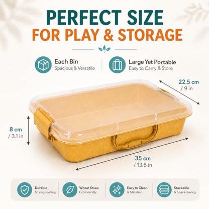 FIIOEOY 3 Pack 4 Qt Sensory Bin with Lid & 3 Stickers,Stackable Sensory Bin - color: Yellow, Orange, Blue