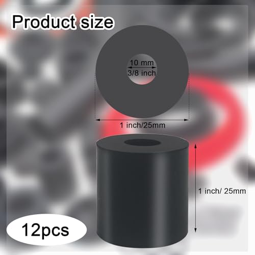 12 PCS Multi Purpose Rubber Spacer 1 Inch OD x 3/8 Inch ID x 1 Inch Thickness, Rubber Bushing Anti Vibration Spacer Thick Rubbers Washers for Home and Car - size: 1 x 3/8 x 1 Inch
