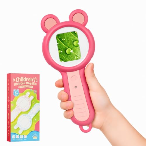 Kids Microscope Autofocus Magnifier STEM Gifts Toys for Ages 4-12 - color: Pink-panda ear