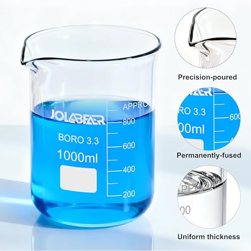 JOLABEAR Glass Beaker Set, 7 Sizes 10-1000 mL - size: 10-1000ml 7pcs