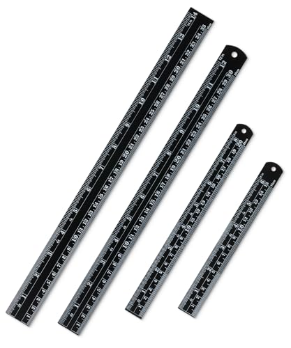 Mr. Pen- Metal Straight Edge Ruler, 4 pcs, 6", 8", 12", 14", Black - color: Black, size: 6, 8, 12, 14 inch