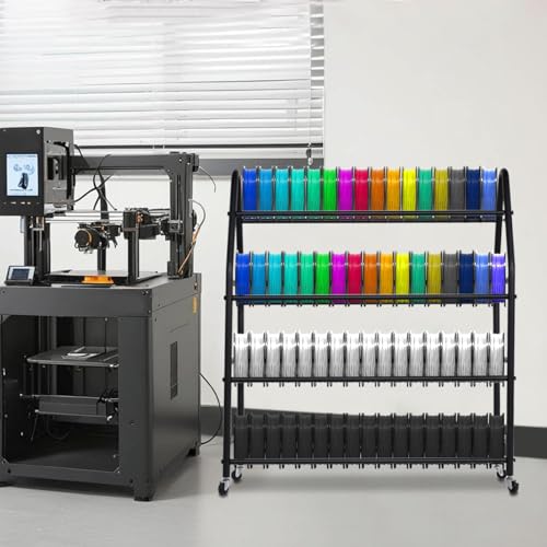3D Printer Filament Storage Rack For 100 Spools, Rolling Filament Spool Holder, Heavy Duty Metal Shelf For ABS/PL A/TPU/Nylon, 3D Printing Accessories For Studio Office Workshop