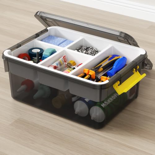 20Qt Stackable Storage Bins with Lids Trays Craft Box Organizers, 1Pack,GY - color: Clear Grey S, size: 20QT-1Pack