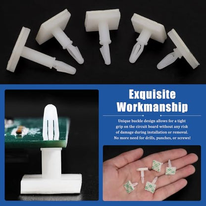 Glarks 125pcs 4.8/7.9/11/14.2/15.8MM Sticky PCB Spacer, White Supporting Height Adhesive Insulated Standoff Locking Snap-in Posts Fixed Clip Insulated Adhesive Reverse Mount Standoff for PCB PC Board