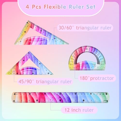 4 Pcs Flexible Rulers Set, Geometry Kit, Bendable Rulers (12 Inch)
