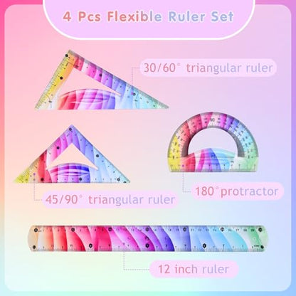 4 Pcs Flexible Rulers Set, Geometry Kit, Bendable Rulers (12 Inch)