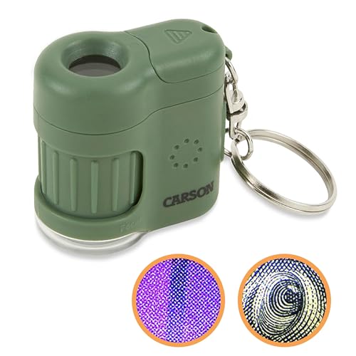 Carson MicroMini 20x LED Lighted Pocket Microscope with Built-in UV and LED Flashlight, Green (MM-280G), Large - color: Green