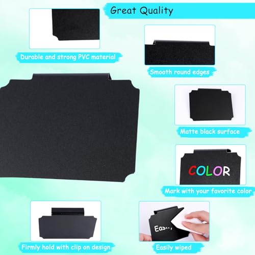 20 Pieces Basket Labels Clip On Set for Storage Bins Kitchen Pantry Basket Box Cube Laundry Organization, with 32 Pieces Removable Chalkboard Tag Stickers and 12 Pieces Chalk Marker