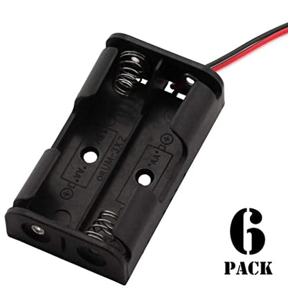 6 Pieces 2 Slots x 1.5V AA Battery Case Holder Battery Spring Clip Storage Box with 6 inches Wire Leads - size: 6 x 2 Slots AA without Switch