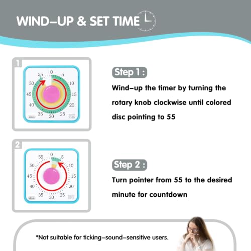 TWENTY5 SEVEN 7.5-Inch Visual Timer, Battery-Free 60-Minute Countdown Clock - color: Colorful