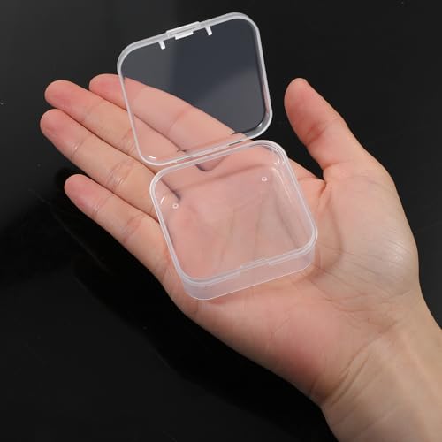 100 Pcs Small Plastic Bead Storage Containers with Lids - Clear Hinged Organizer Boxes for Jewelry, Crafts, Beads, DIY Supplies, Hardware, Pills & Small Parts Organizing (2.14” x 2.14” x 0.8”)
