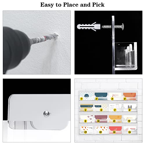 TURSTIN Business Card Holder Wall Mount Clear Sticker Display Marketing Holder Acrylic Business Card Stand Multi Pocket Rack Organizer Space Saver for Home Office (16 Pockets) - style: 16 Pockets