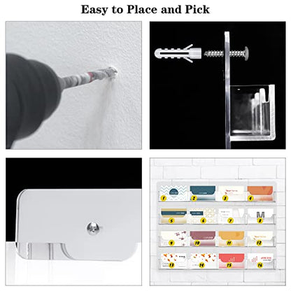 TURSTIN Business Card Holder Wall Mount Clear Sticker Display Marketing Holder Acrylic Business Card Stand Multi Pocket Rack Organizer Space Saver for Home Office (16 Pockets) - style: 16 Pockets