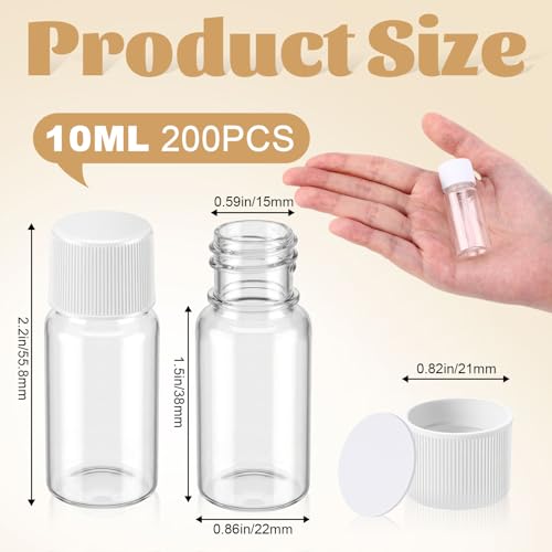 LemonRoad 200 Pcs 10 ml Plastic Vials with Screw Caps and Plastic Stoppers - color: White
