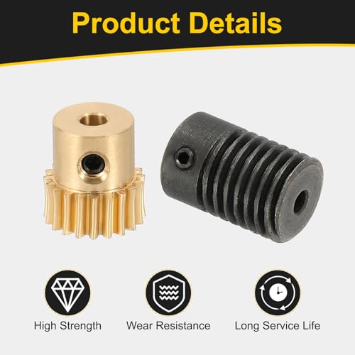 uxcell Worm Gear Set 20T 0.5 Module 20:1 Reduction Rate, Right Rotation Drive Gear Box Wheel Reduce Transmission Part (Brass Gear-3mm Bore, #45 Steel Rod 3mm Bore) - size: Gear-3mm, Rod-3mm Bore, style: 0.5M-20T