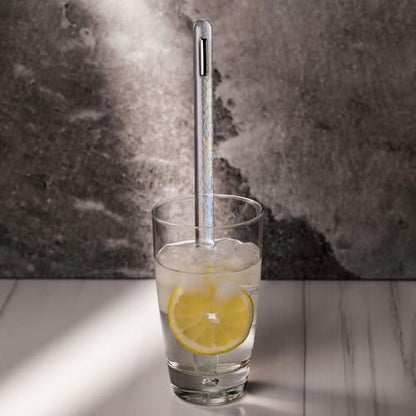 Handmade Iridescent Glass Swizzle Stick – 10.5 Inch Long Cocktail Stirrer & Pitcher Stirring Rod with Platinum Luster Accent - Deluxe Mixology Bar Tool, Canadian Made Luxury Gift