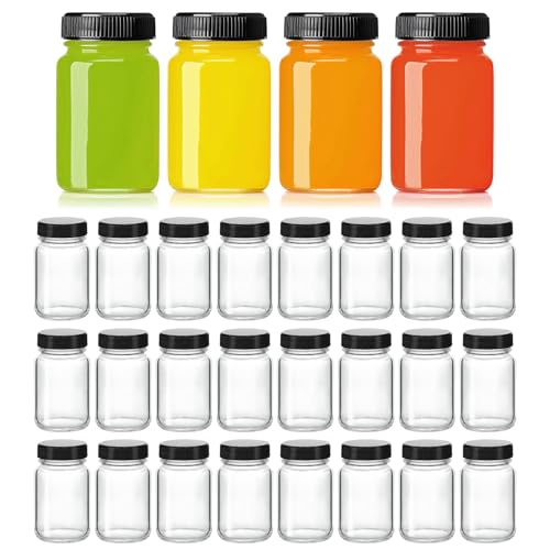 KEYWING 28 Pack 2oz Mini Glass Shot Bottles with Caps for Juice, Ginger - size: 2OZ